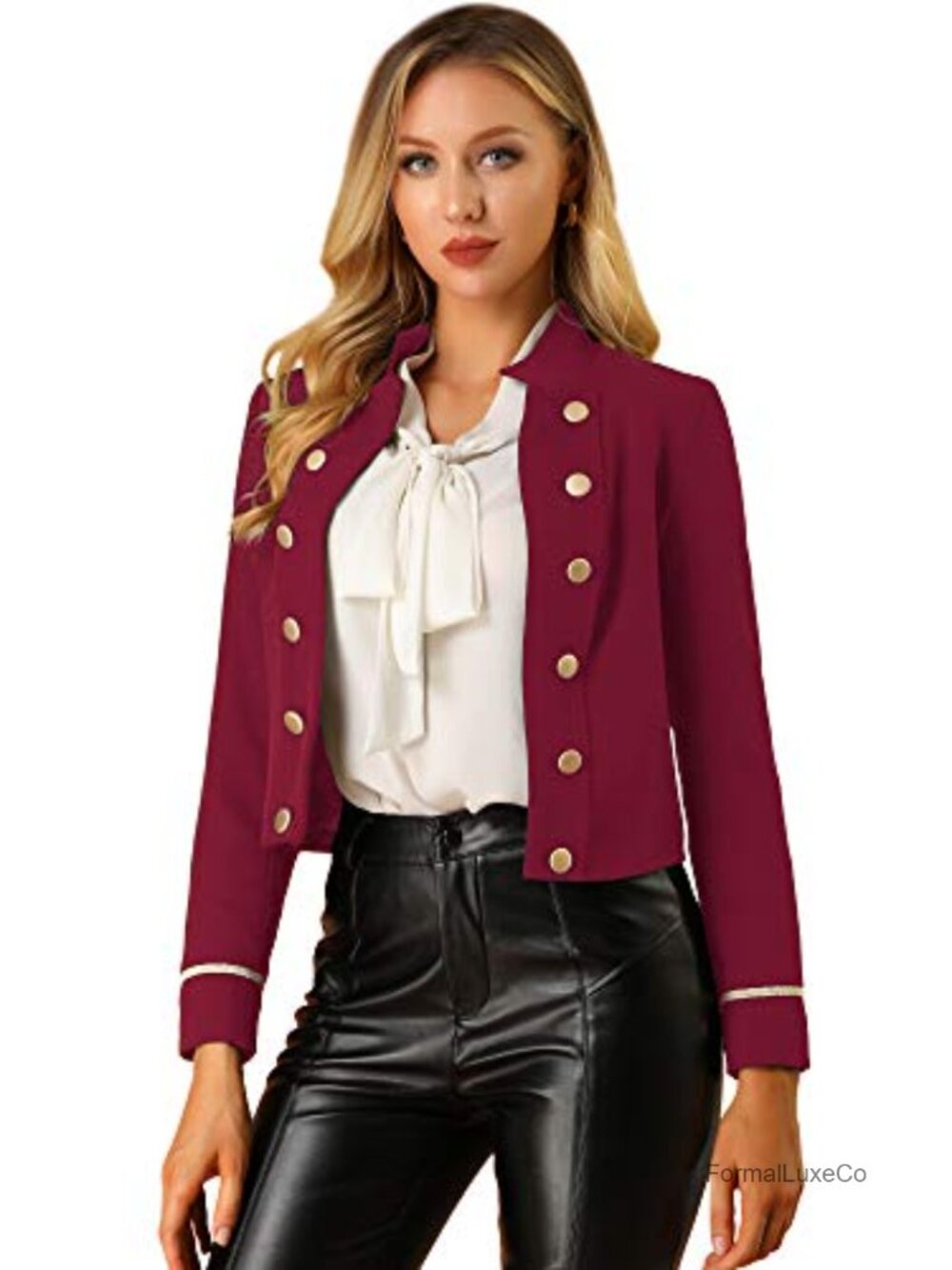 Steampunk Cropped Open Front Button Decor Jacket Stand Collar Lined